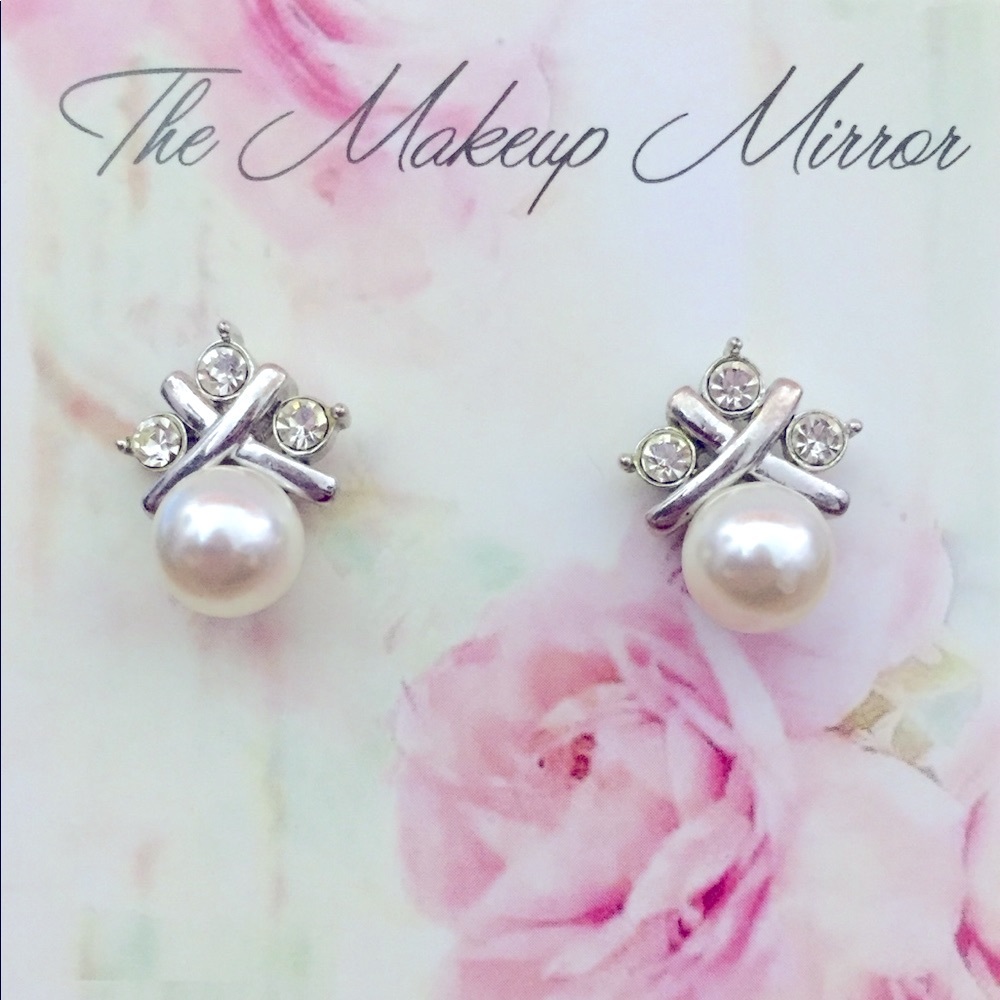 Vintage Avon Earrings with Faux Pearl & Rhinestones